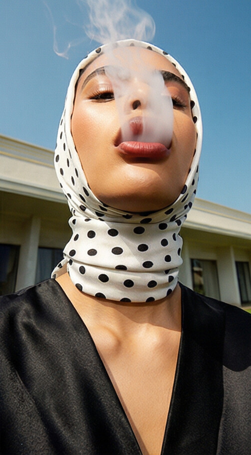 Portrait — polkadot headscarf with smoke