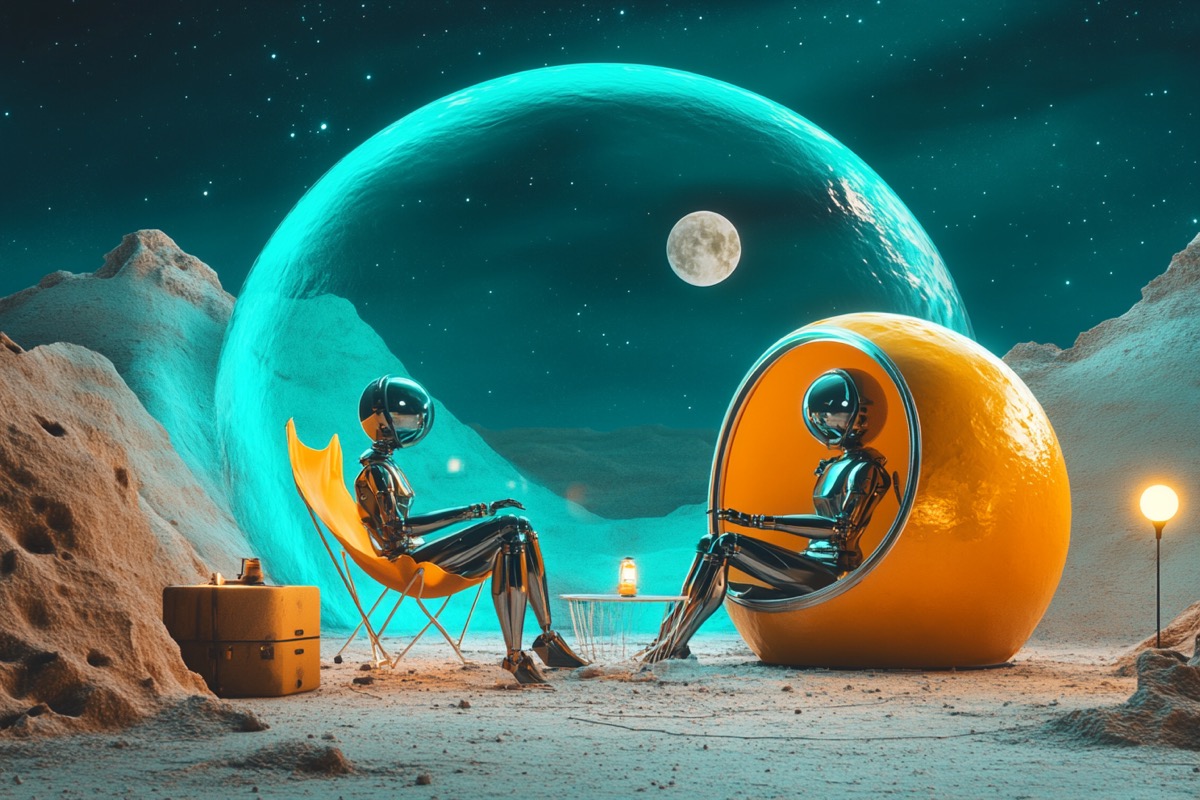 AI-generated surreal — two robots in love on Mars